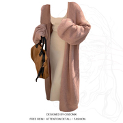 大码胖妹妹高级感慵懒风，粉色长款针织，开衫+针织吊带裙女秋季套装