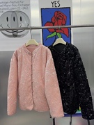 1.05DODO新中式国风女装花棉袄超加绒加厚保暖粉色亮片棉服外套