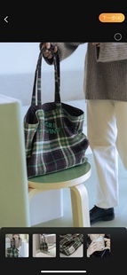 vm香草山绿格格格子，单肩包原创设计厚款帆布毛呢大容量环保袋