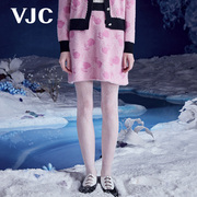 VJC/威杰思秋冬女装粉色半身裙撞色提花高腰修身包臀短裙