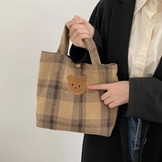 手拎包女可爱小熊，便携小布包2022大容量小手提上班通勤便当袋