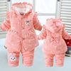 婴儿冬季加绒加厚棉衣两件套装0-1岁2女童女宝宝，衣服冬装棉袄外套