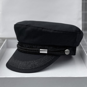 帆布蕾丝平顶帽男女春夏季英伦复古船长帽休闲贝雷帽黑色鸭舌帽子
