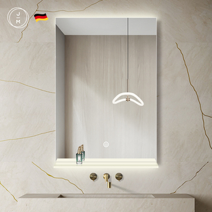 德国led发光智能卫浴镜子带置物架卫生间除雾浴室镜壁挂式可收纳