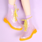 透明雨鞋韩国水晶果冻鞋，平底马丁雨靴时尚，防水防滑女鞋糖果色水鞋