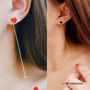 日韩流行韩国纯10k金黄金(金黄金)耳钉耳线切面，红桃心k纯金拧螺丝长耳线