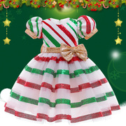 2022万圣节女童装童裙条纹带亮片连衣裙蓬蓬裙圣诞节表演公主裙