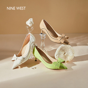 Nine West/玖熙蝴蝶结单鞋女春季牛漆皮春浅口尖头高跟鞋气质