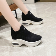 8cm内增高女鞋，2024春季韩版厚底增高套脚飞织网，面运动休闲鞋
