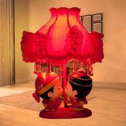卧室床头灯结婚礼物红色婚房创意，实用灯饰婚庆圆圈台灯时尚