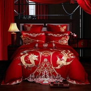 婚庆绣花结婚四件套提花大红色婚礼多件套件全棉床上用品