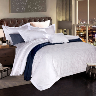 酒店三c四件套纯棉60支提花，简约宾馆床上用品，床单被套枕套全