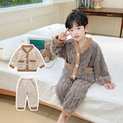 儿童珊瑚绒睡衣男童秋冬款加绒加厚小童保暖法兰绒宝宝家居服套装
