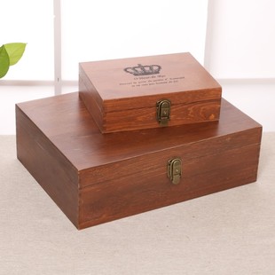 桌面收纳盒木盒子带锁zakka明信片，文件整理箱长方形，大号木证件盒