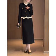 法式小香风套装裙女秋冬搭配一整套时尚高级感洋气蕾丝拼接两件套
