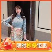 glec大码女装2023年秋冬高级感重工刺绣蕾丝，拼接印花连衣裙