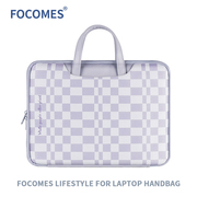 focomes 紫白格纹手提电脑包适用苹果14寸华为戴尔等13.3寸15.6寸