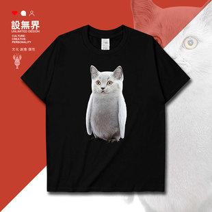 可爱动物大眼猫咪企鹅宝宝创意短袖T恤男女印花短t潮0018设 无界