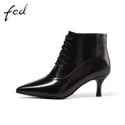 fed细跟短靴冬季靴子，羊皮尖头法式高跟靴瘦瘦靴女1024-zf518