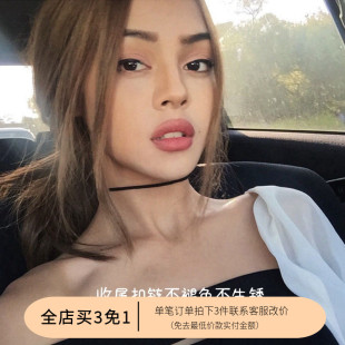 不掉色欧美极简choker百搭黑麂皮细颈链，锁骨链女短款项链chocker