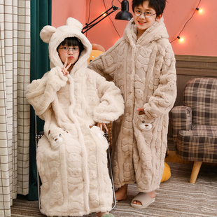 秋冬季儿童睡袍珊瑚绒，加厚男童浴袍法兰绒，加长款宝宝睡衣女孩睡袍