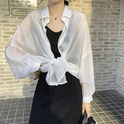 夏季超仙雪纺长袖防晒衣女，2023宽松休闲中长薄款开衫衬衫外套
