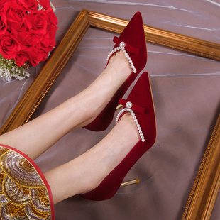结婚鞋子女高跟秀禾婚纱，两穿2024年红色新娘，鞋中式细跟不累脚