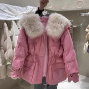 韩国东大门超大狐狸毛领羽绒服女短款2022冬季收腰显瘦外套