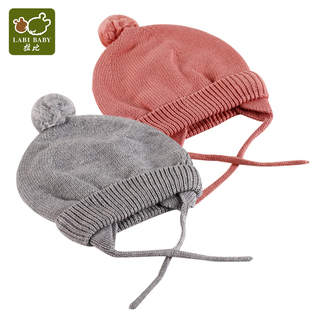 拉比婴儿护耳帽子宝宝秋冬季棉线，加绒保暖外出帽幼儿冬天套头帽子