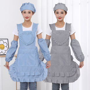 做饭围裙厨房家用日系时尚套袖帽子套装工作服帆布围腰夏季女2023