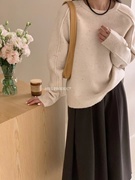 彩色点点高级感圆领套头毛衣女2023韩版袖口贴标软糯宽松针织衫