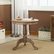 欧式美式茶几实木圆形简约小圆桌美式咖啡桌橡木阳台小茶几洽谈桌