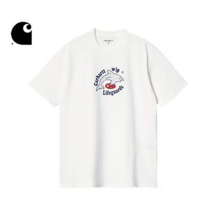 carharttwip短袖t恤男装夏季卡(夏季卡)通风海豚图案印花卡哈特231720k