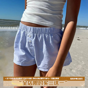 IAEY美式度假风沙滩条纹梭织休闲短裤少女感运动居家超短裤热裤潮