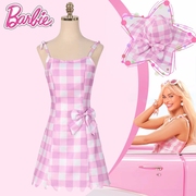 barbie芭比粉色格子连衣裙cos服真人可穿电影，同款衣服play女装夏