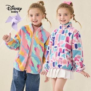 Disney/迪士尼女童立领外套摇粒绒小学生甜美拉链衫宝宝上衣春秋
