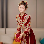 新式秀禾服新娘高级重工丝绒嫁衣，中式龙凤褂，结婚秀和服裙褂小个子