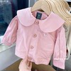 春秋韩版童装女童粉色大领开衫外套风衣宝宝儿童海军风夹克衫
