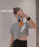 Janes bond夏季欧美前短后长露脐T恤圆领宽松型短款休闲T恤