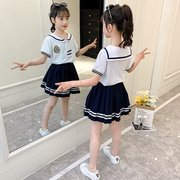女童jk套裙套装夏季海军风中大童学院时尚韩版休闲运动短裙两件套