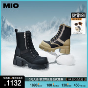 mio米奥2023年冬季方头，高跟中筒靴酷飒厚底户外工装，靴马丁靴女靴