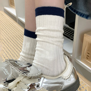 白色袜子女春秋款中筒袜纯棉ins潮网红韩国长筒袜女士夏季堆堆袜