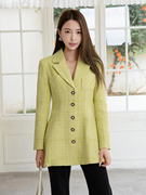 YEESIN设计师品牌2024春秋新柠檬黄香风西服中长女式外套上衣