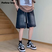 ProteusBoy牛仔短裤男夏季男士美式户外运动直筒宽松五分中裤子潮