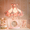 欧式床头灯公主房粉色蕾丝，钟表浪漫可爱女孩，礼物温馨氛围卧室台灯
