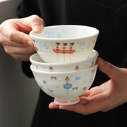 。日本进口美浓烧卡通芭蕾舞女孩陶瓷小碗日式米饭碗少女心餐具汤