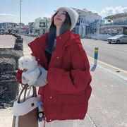 红色羽绒棉服女2023韩系ins连帽面包服小个子冬季加厚外套潮