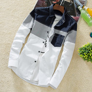 春季外套男士长袖格子衬衫白衬衣(白衬衣)韩版潮流修身寸衫帅气男装上衣服