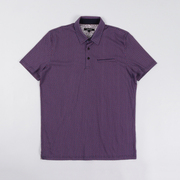 高端丝光棉 夏季中年短袖T恤翻领宽松型POLO衫薄款紫色碎花衬衫男