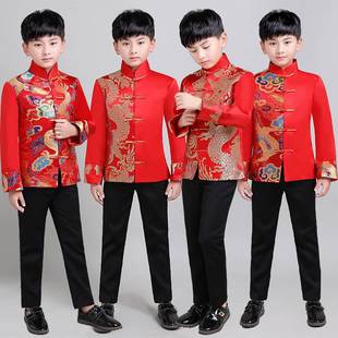 儿童古装中国风中山装男童唐装，花童新年元旦红色，礼服主持&rsq&r